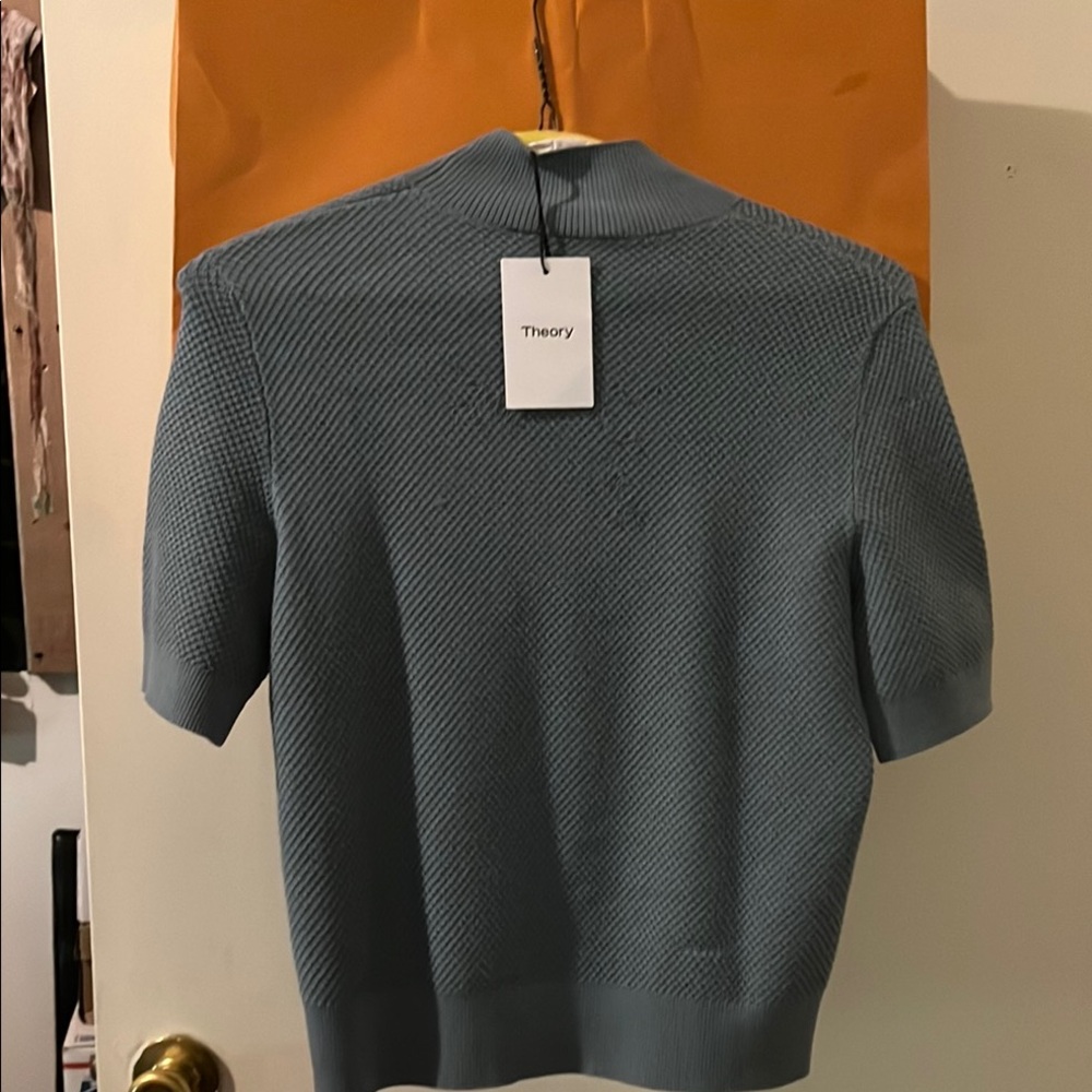 Theory Textured Knit Short Sleeve Sweater in Blue